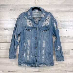 Cello Heavily Distressed Ripped Jean Jacket Women’s Size Small
